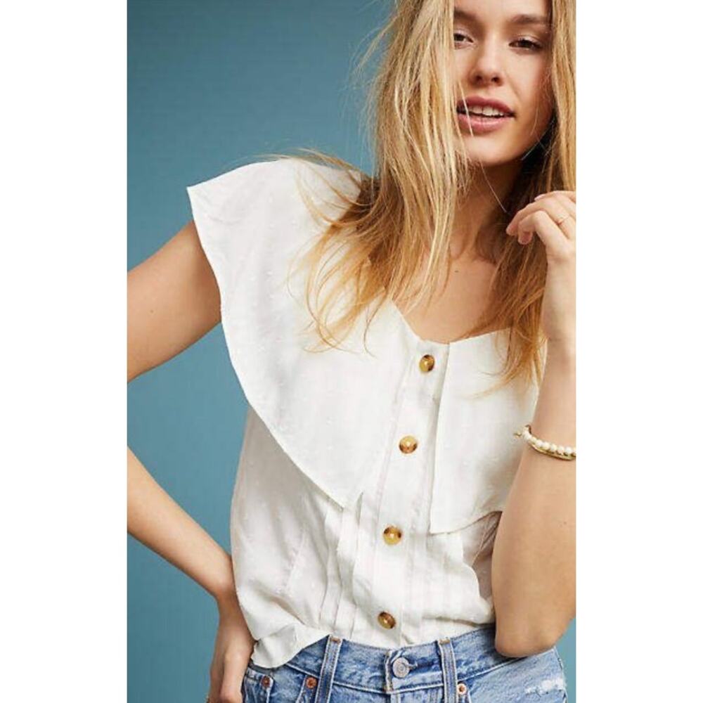 Maeve Anthropologie Eloise Swiss Dot Ruffled Blouse Top US Women’s 4